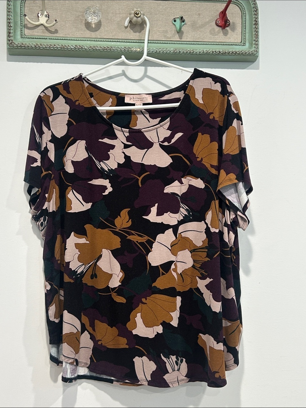 Philosophy Floral Short-Sleeve Top Black, Brown, Purple & Cream plus size 3X
